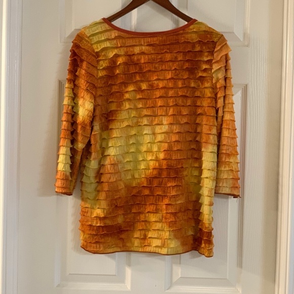 Only Nine 9 Boutique Orange Tie-Died Ruffled Top - Picture 2 of 5